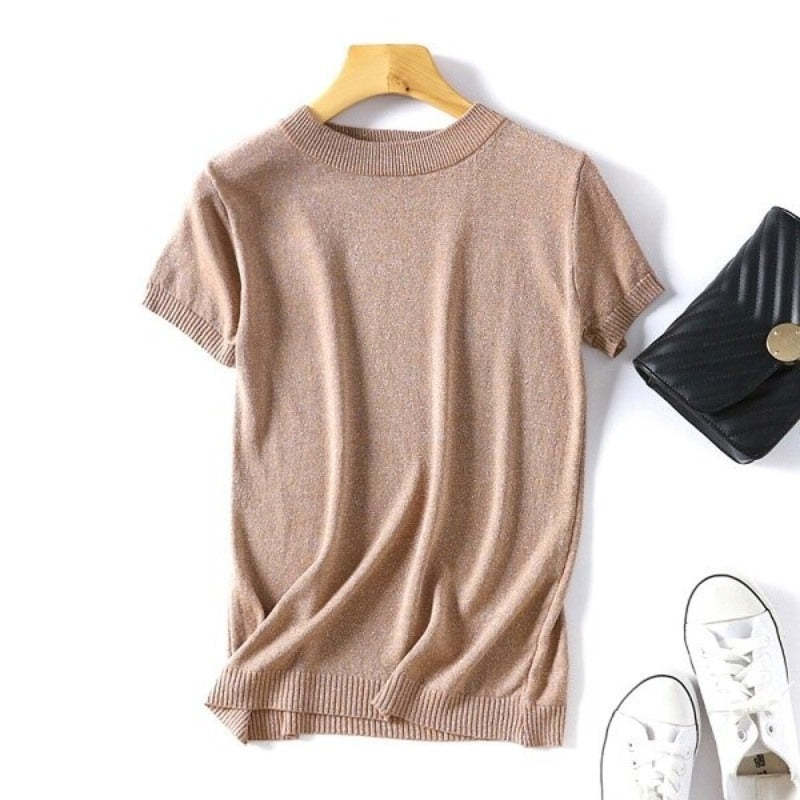 Shiny Knitted Slim O-Neck Sweater Shirt For Women-Soco Hoodie