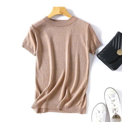 Shiny Knitted Slim O-Neck Sweater Shirt For Women-Soco Hoodie