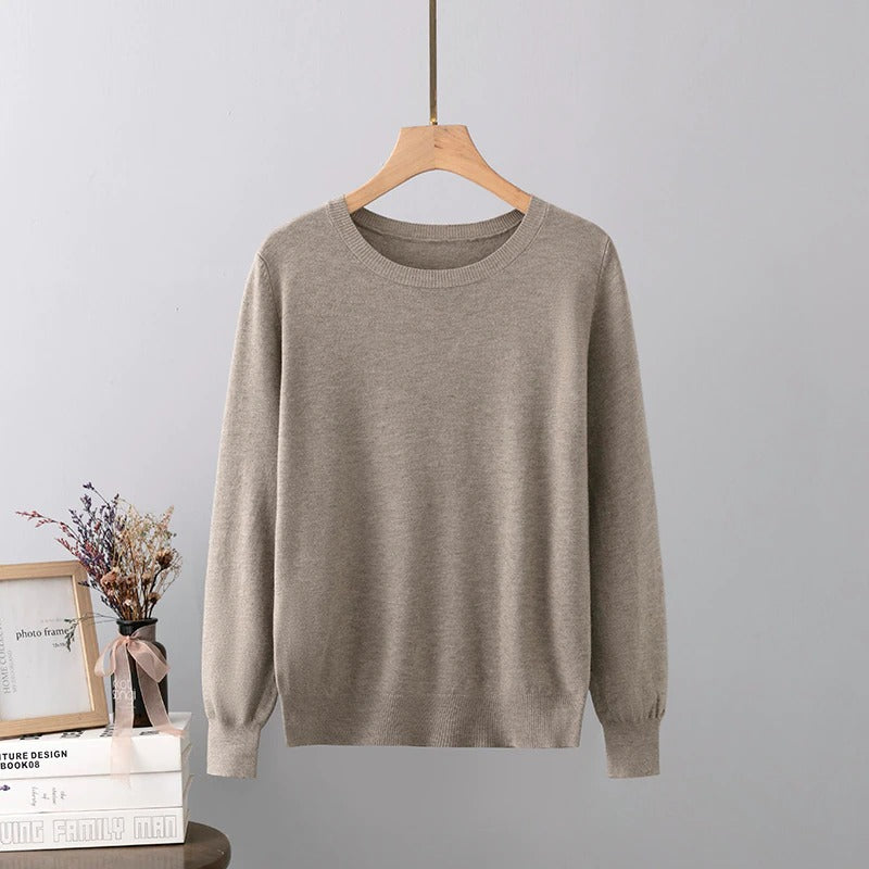 Cashmere O-Neck Solid Long-Sleeved Pullover For Women-Soco Hoodie