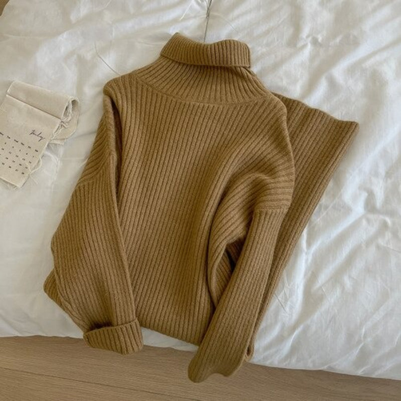 Turtleneck Long Knitted Casual Sweater Dress-Soco Hoodie