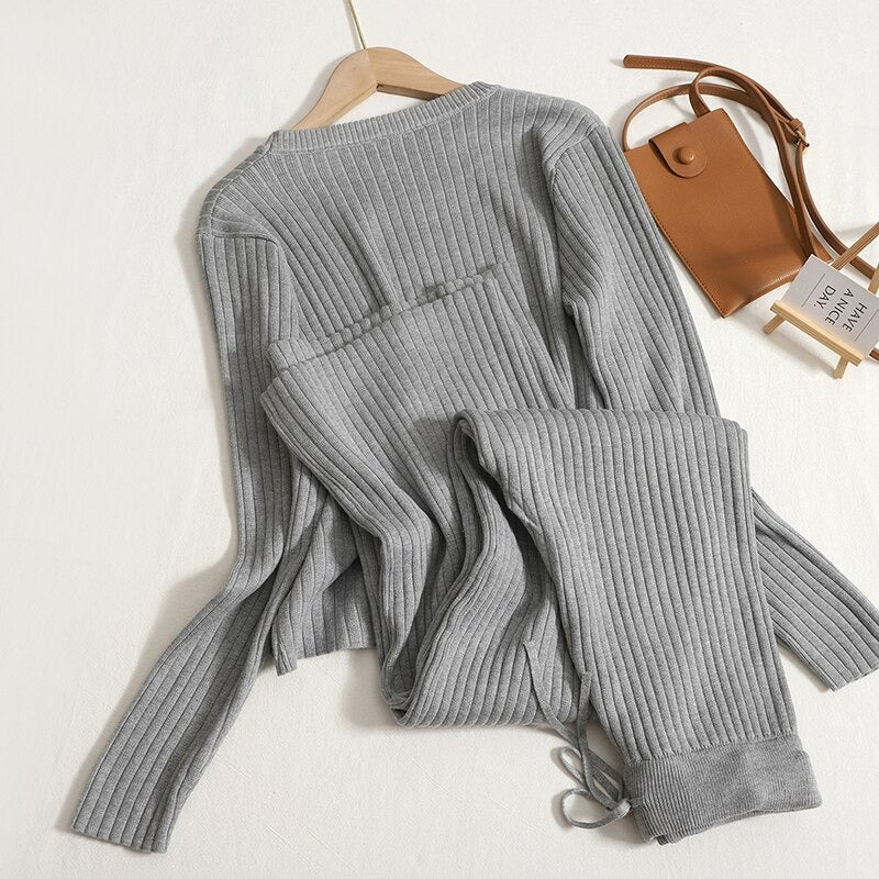 Warm Knitted Two Piece Tops And Pants Sets-Soco Hoodie