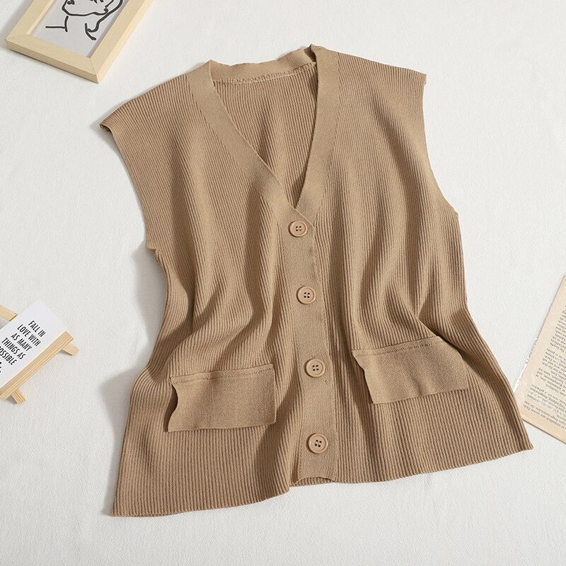 Retro Knitted Loose V-Neck Top And Pants Sets-Soco Hoodie