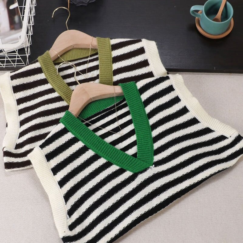 Retro Stripes Knitted Sweater Vest For Women-Soco Hoodie