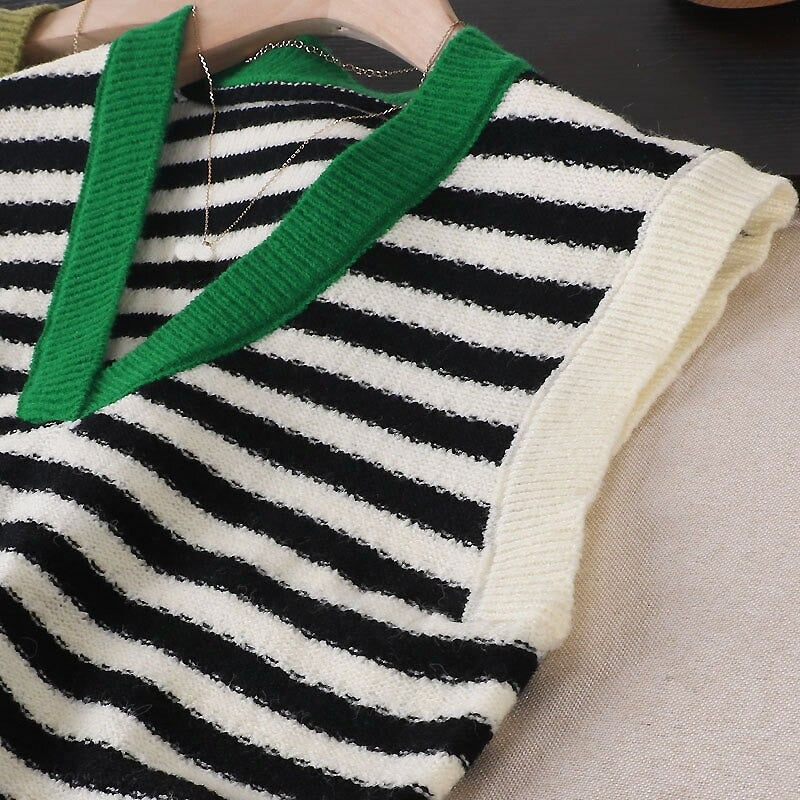 Retro Stripes Knitted Sweater Vest For Women-Soco Hoodie