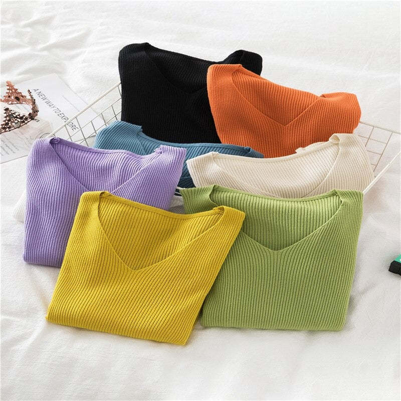 Woolen V-Neck Long-Sleeved Knitted Pullover For Women-Soco Hoodie