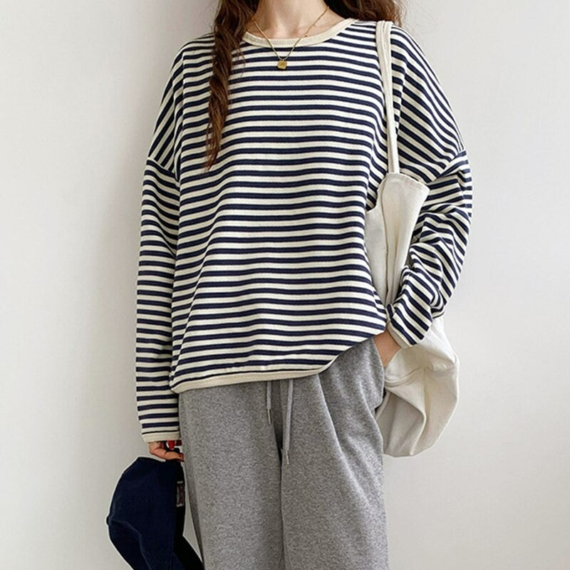 Long Sleeved Striped Sweatshirt For Women-Soco Hoodie