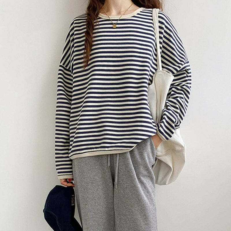 Long Sleeved Striped Sweatshirt For Women-Soco Hoodie