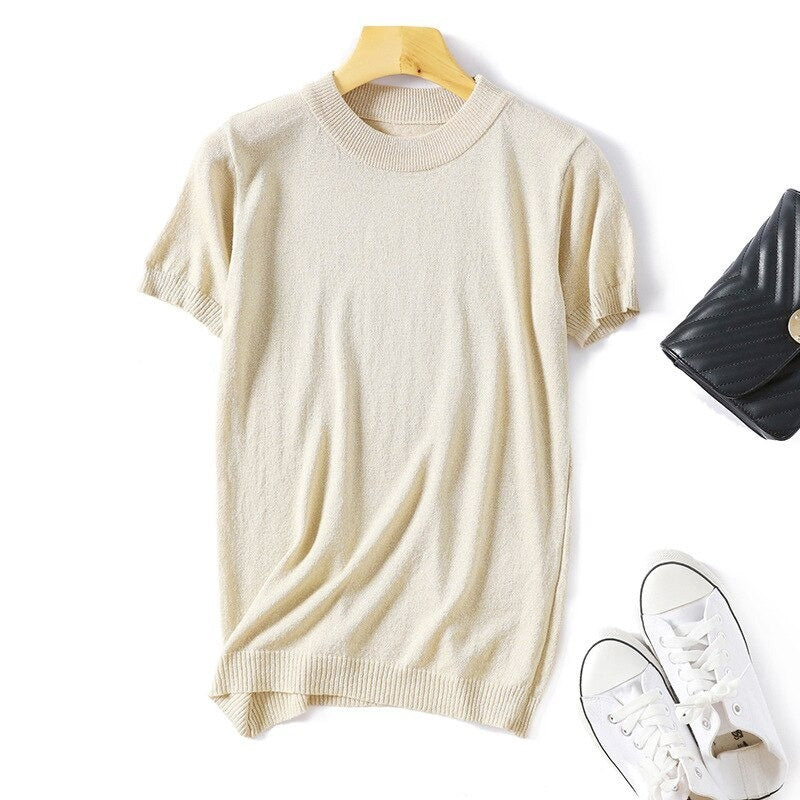 Shiny Knitted Slim O-Neck Sweater Shirt For Women-Soco Hoodie