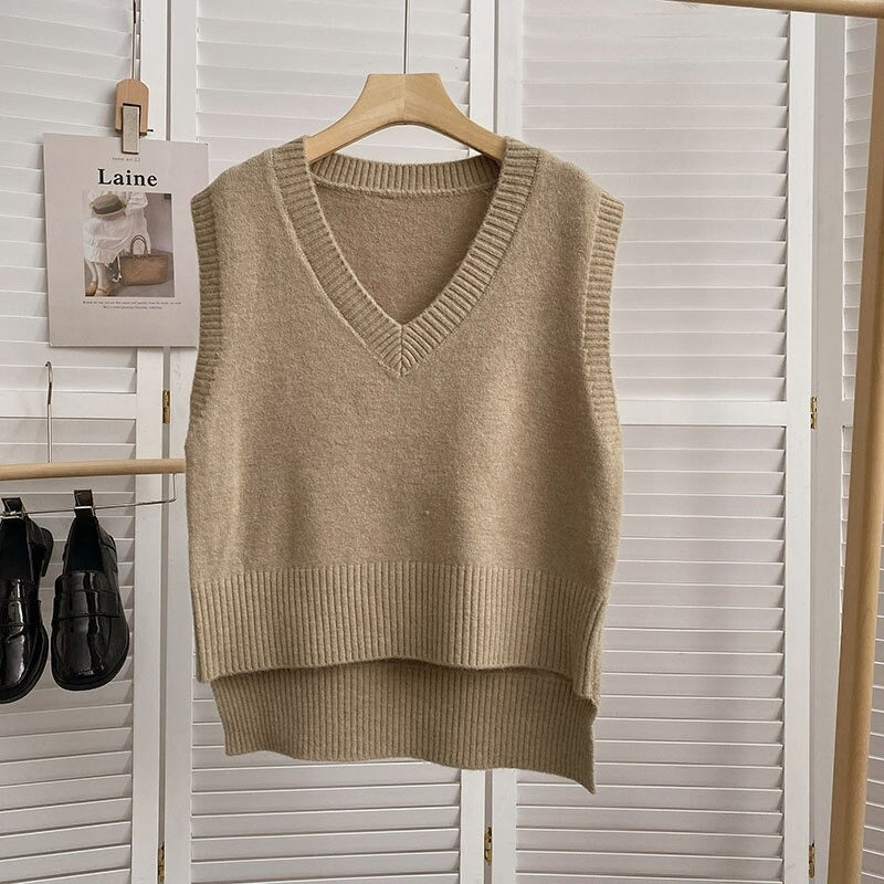 Loose Knitted V-Neck Sweater Vest For Women-Soco Hoodie