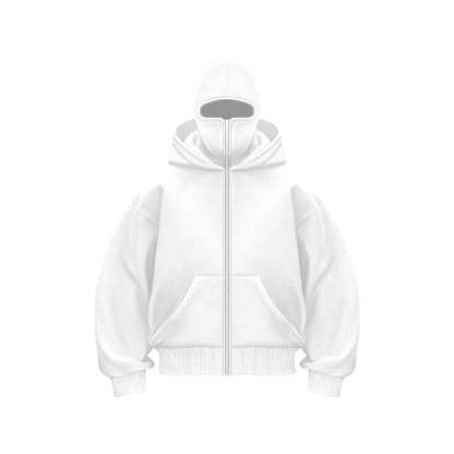 Windproof Outdoor Jacket With Adjustable Balaclava And Zippered Pockets White