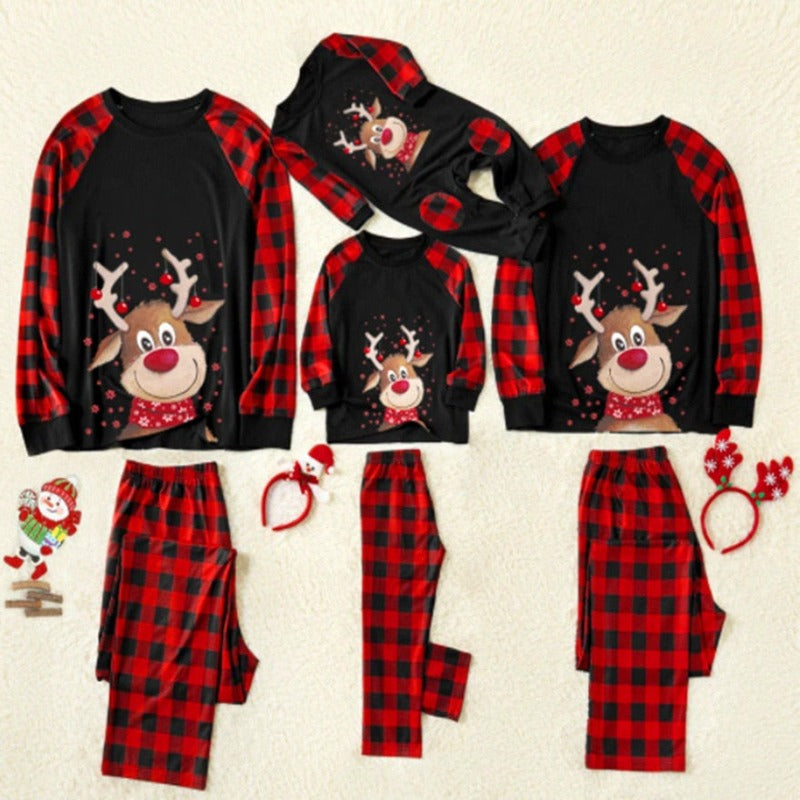 Blissful Deer Xmas Matching Pajama Black