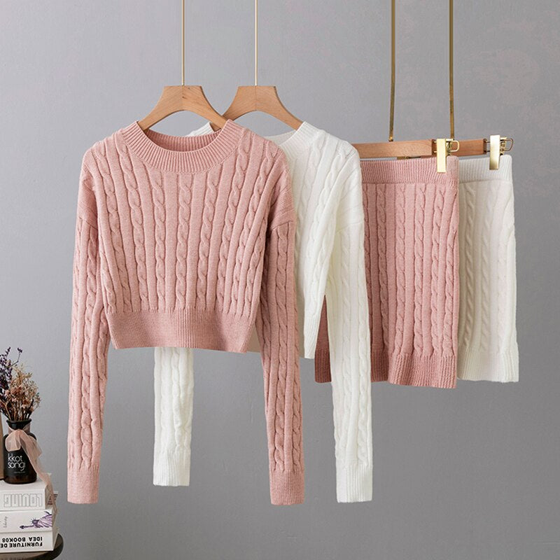 Women's Korean Fashion Twist Knitted Sweater Set-Soco Hoodie