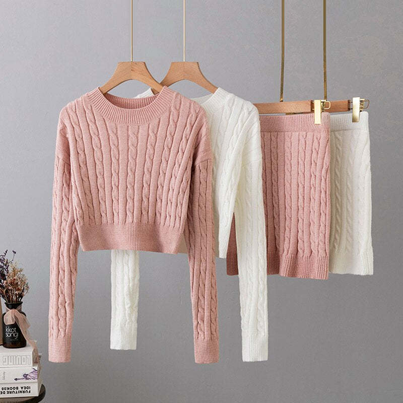 Women's Korean Fashion Twist Knitted Sweater Set-Soco Hoodie