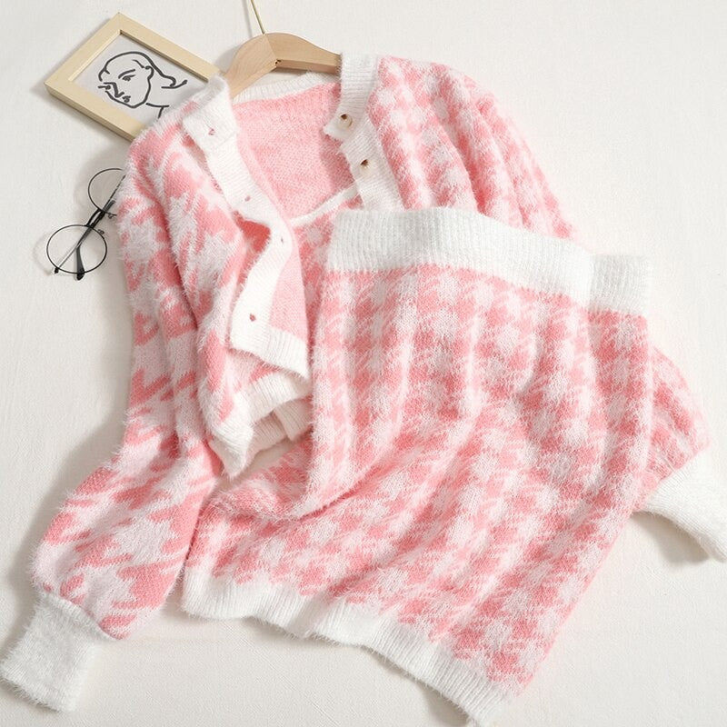 Fall Winter Sweater Three Piece Skirt Sets For Women-Soco Hoodie