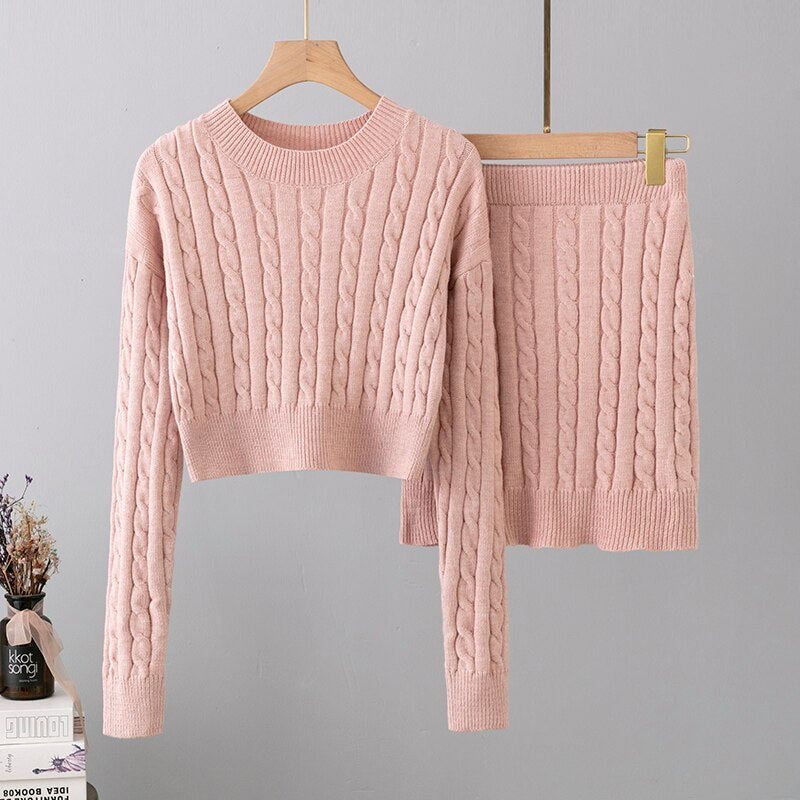 Women's Korean Fashion Twist Knitted Sweater Set-Soco Hoodie