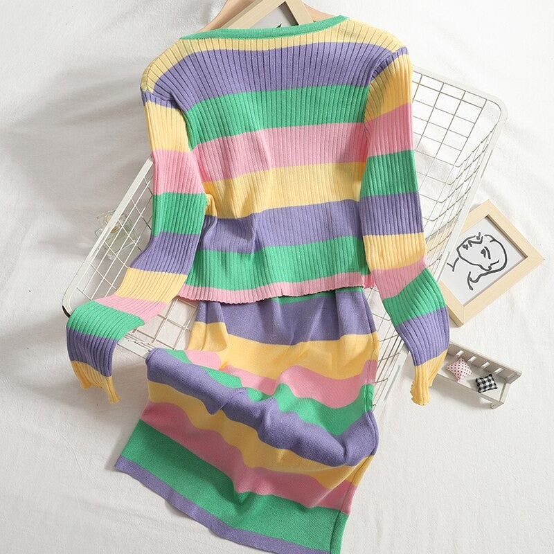 Striped Knitted Two-Piece Sets For Women-Soco Hoodie