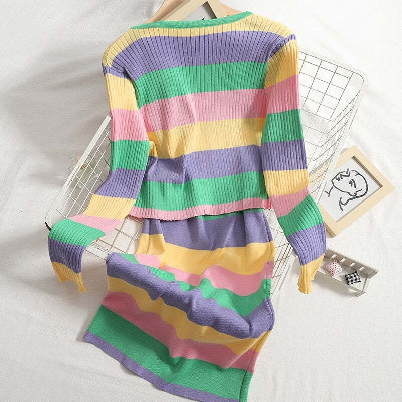Striped Knitted Two-Piece Sets For Women-Soco Hoodie