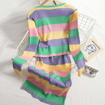 Striped Knitted Two-Piece Sets For Women-Soco Hoodie