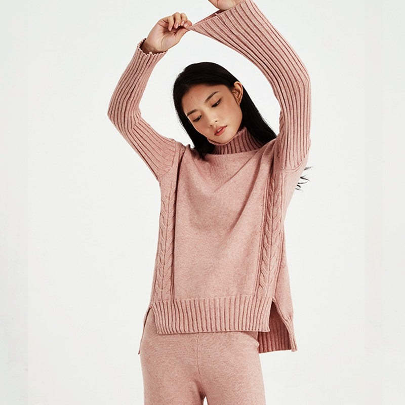 Thick Turtleneck Pullover Sweater Sets For Women-Soco Hoodie