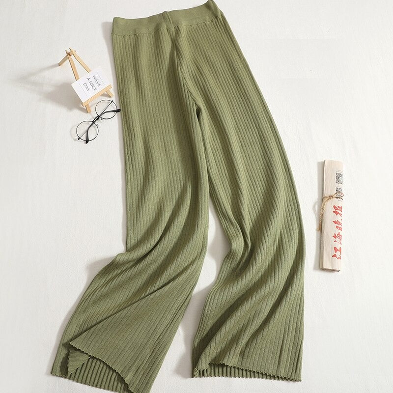 Solid V-Neck Slit And Wide Leg Pant Set-Soco Hoodie