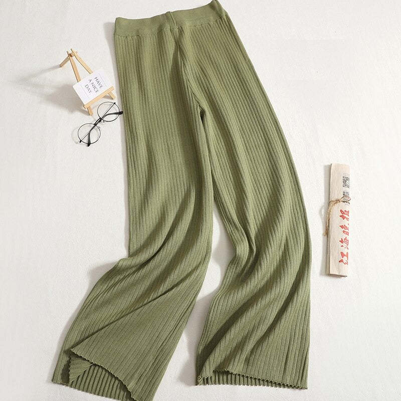 Solid V-Neck Slit And Wide Leg Pant Set-Soco Hoodie