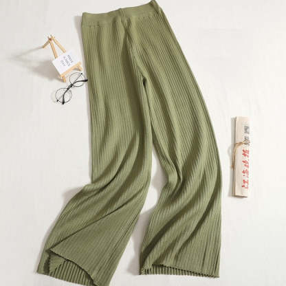 Solid V-Neck Slit And Wide Leg Pant Set-Soco Hoodie