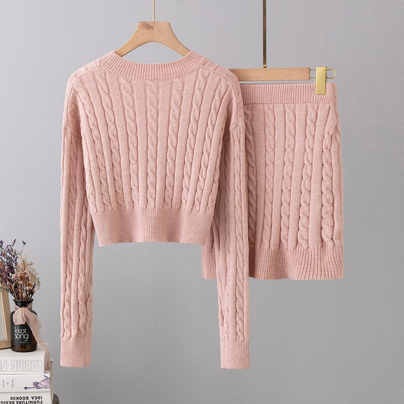Women's Korean Fashion Twist Knitted Sweater Set-Soco Hoodie