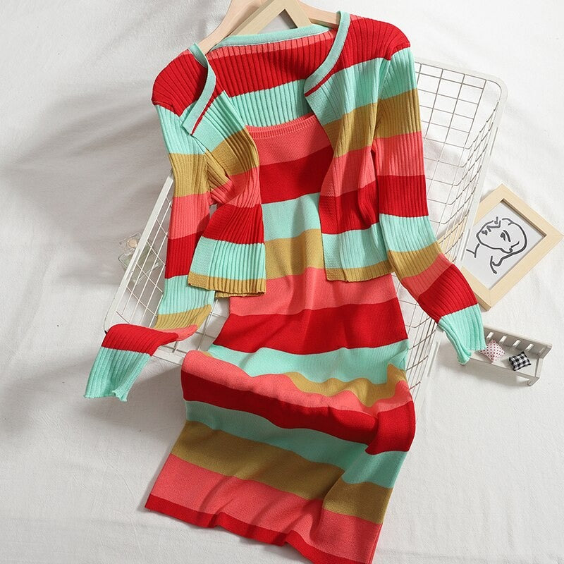 Striped Knitted Two-Piece Sets For Women-Soco Hoodie