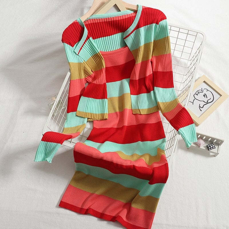 Striped Knitted Two-Piece Sets For Women-Soco Hoodie