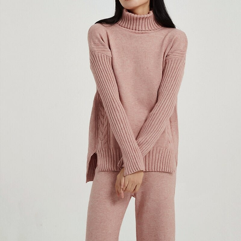 Thick Turtleneck Pullover Sweater Sets For Women-Soco Hoodie