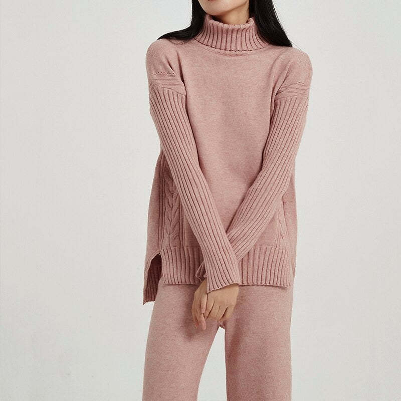 Thick Turtleneck Pullover Sweater Sets For Women-Soco Hoodie
