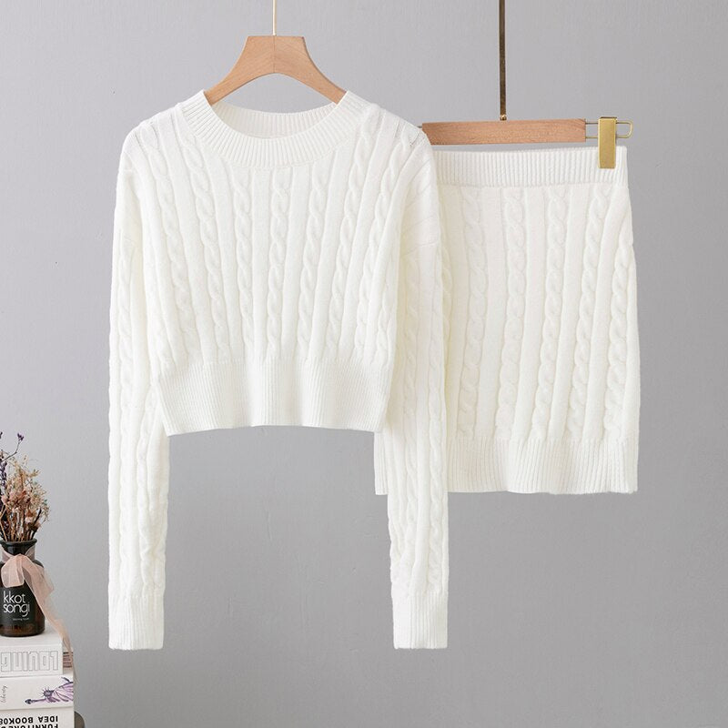 Women's Korean Fashion Twist Knitted Sweater Set-Soco Hoodie