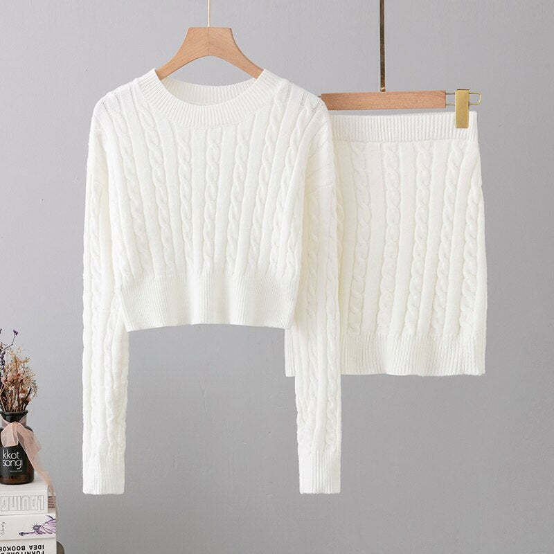 Women's Korean Fashion Twist Knitted Sweater Set-Soco Hoodie