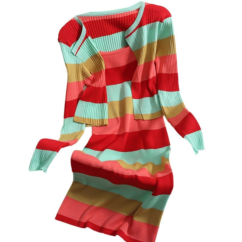 Striped Knitted Two-Piece Sets For Women-Soco Hoodie