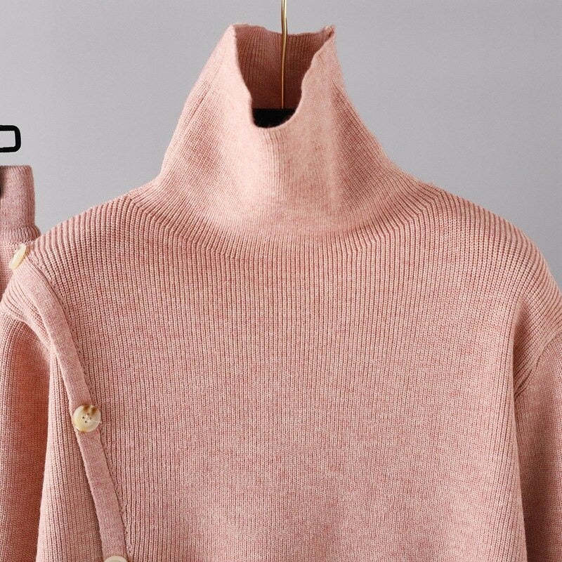 Casual Button Sweater And Wide-Leg Pants Suit For Women-Soco Hoodie