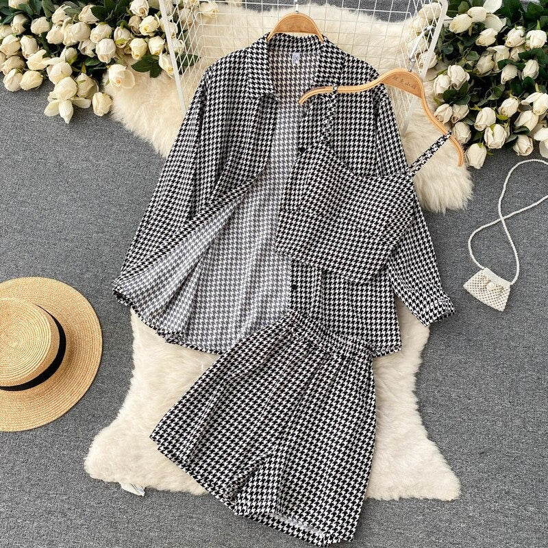 Three Pieces Shirt With Suspender Top And Short For Women-Soco Hoodie