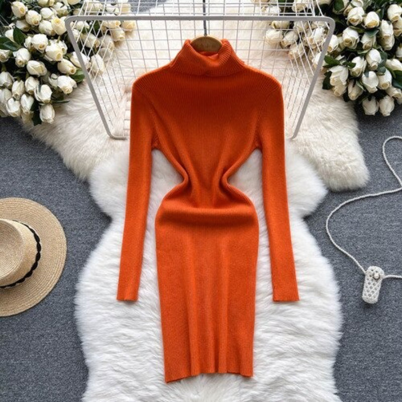 Long Sleeves Turtleneck Sheath Sweater Dress For Women-Soco Hoodie