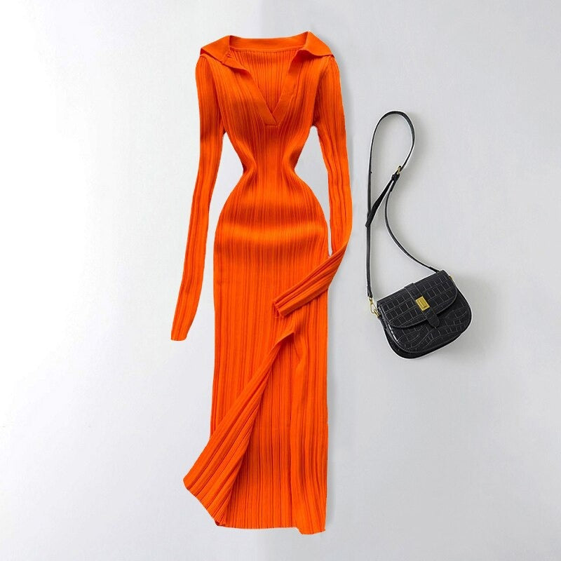 Slit Slim Knitted Square Neck Sheath Sweater Dress-Soco Hoodie