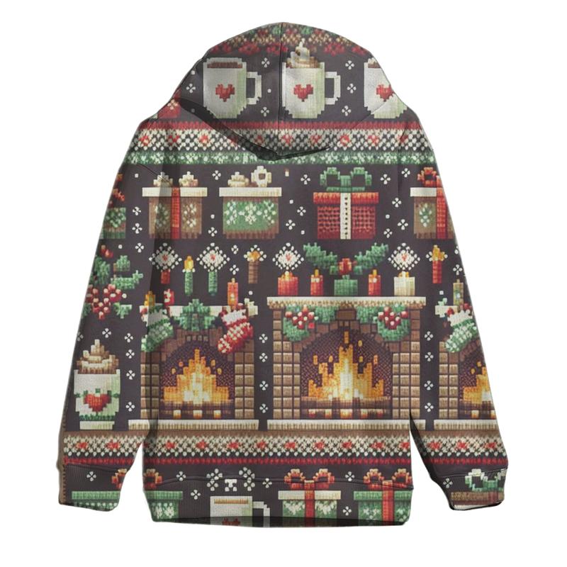 Cozy Fireplace Gathering Design Oversized Hoodie