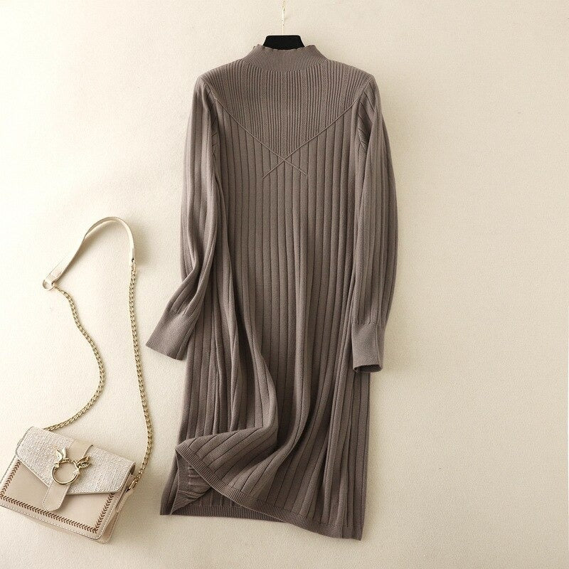 Slim Midi Mock Neck Sweater Dress For Women-Soco Hoodie