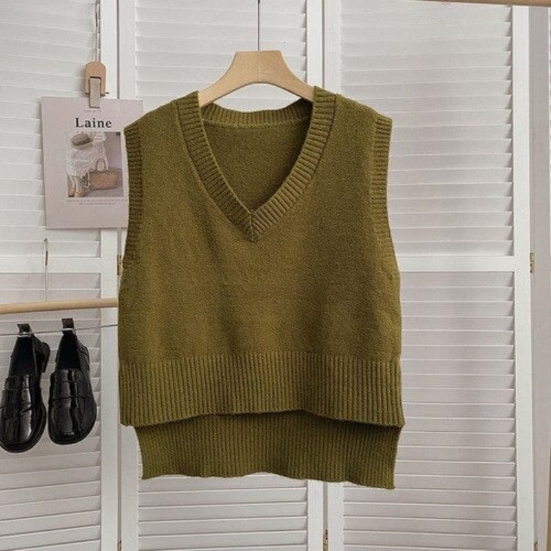 Loose Knitted V-Neck Sweater Vest For Women-Soco Hoodie