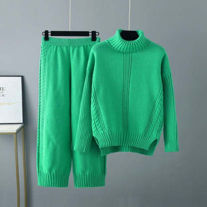 Turtleneck Thickened Knitted Sweater And Pants For Women-Soco Hoodie