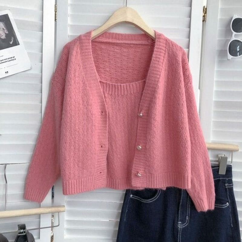 Long-Sleeved Knitted Cardigan With One-Piece-Soco Hoodie