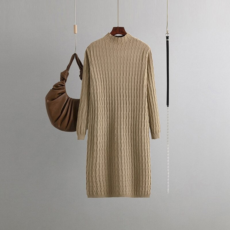 Casual Loose Knitted Long Sweater Dress With Belt-Soco Hoodie