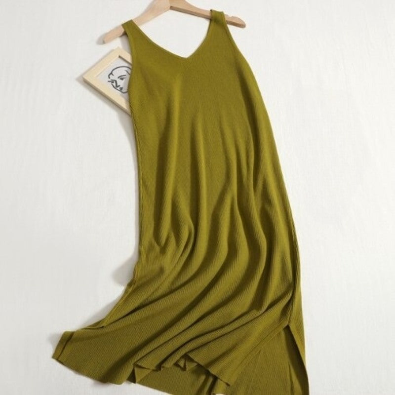 Warm V-Neck Knitted Long Sweater Dress-Soco Hoodie