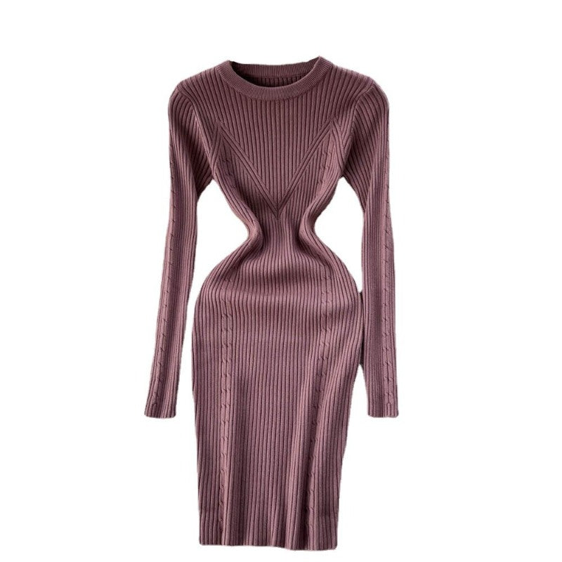 Elegant Winter O-Neck Knit Sweater Dress For Women-Soco Hoodie