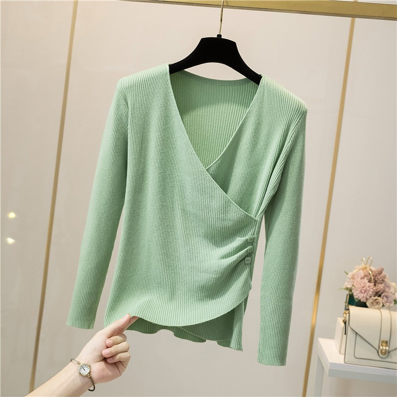V-Neck Elegant Button Long-Sleeved Pullover For Women-Soco Hoodie
