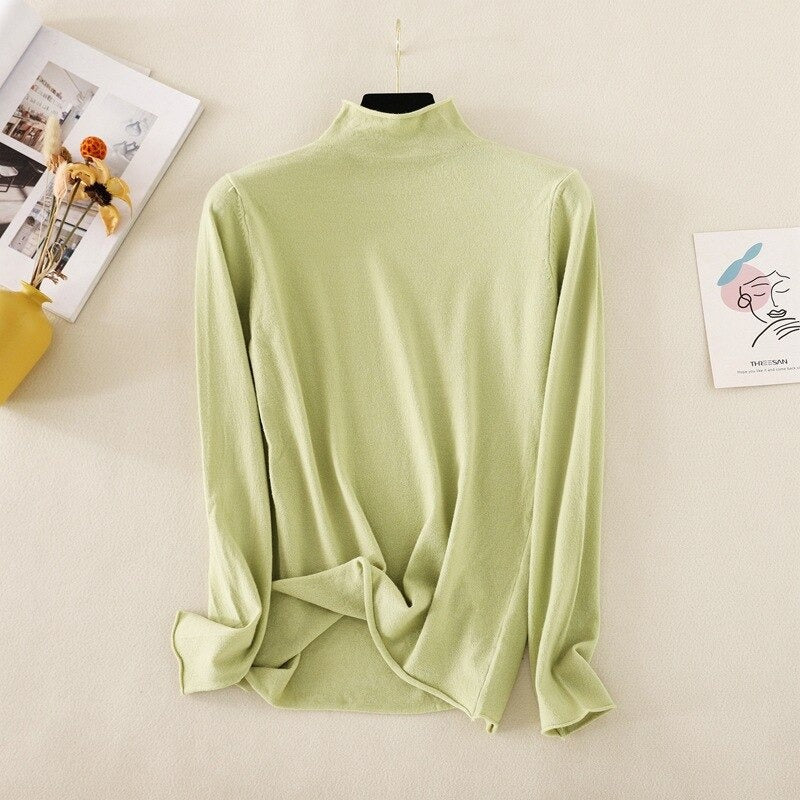 Mock Neck Basic Solid Long Sleeve Jumper For Women-Soco Hoodie