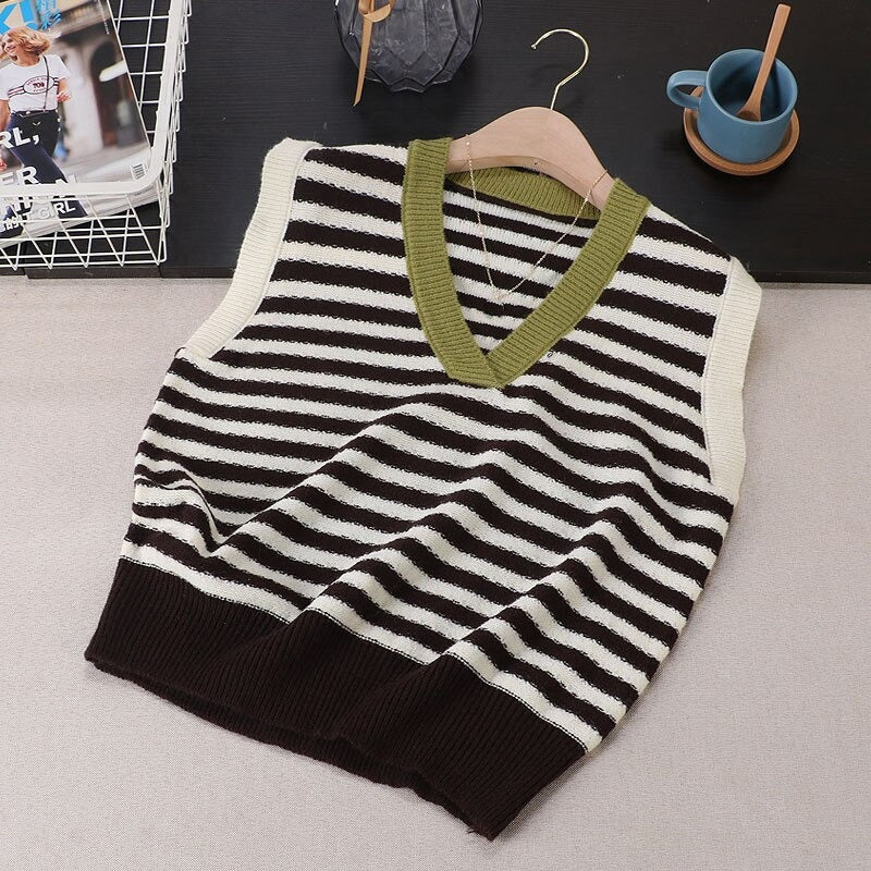 Retro Stripes Knitted Sweater Vest For Women-Soco Hoodie