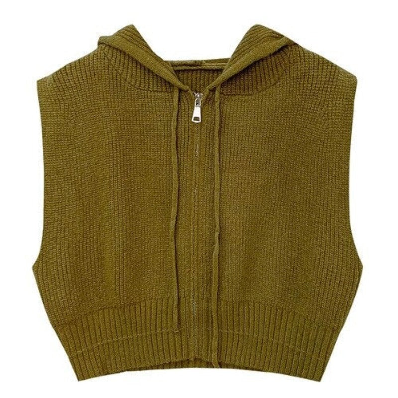 Loose Zipper Knitted Hooded Sweater Vest For Women-Soco Hoodie